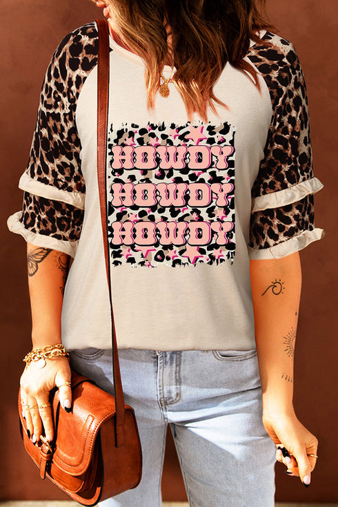 Western Graphic Ruffled Hem Three Quarter Sleeve Tee