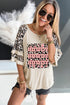 Western Graphic Ruffled Hem Three Quarter Sleeve Tee