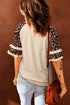 Western Graphic Ruffled Hem Three Quarter Sleeve Tee