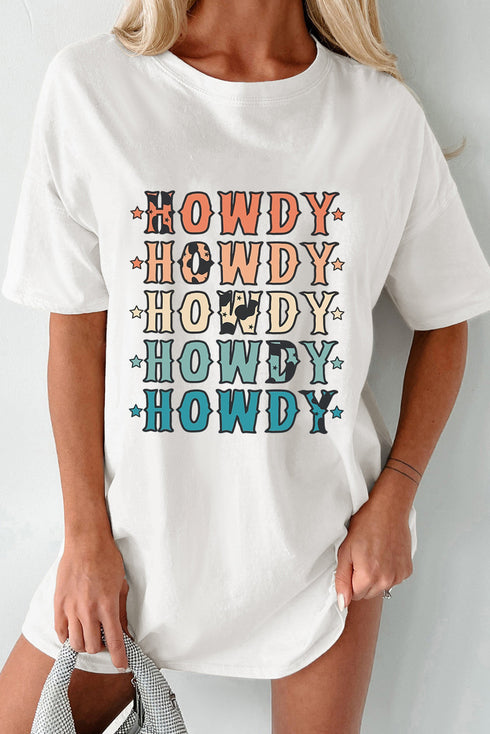 Western Graphic Star Print Loose Fit Crew Neck Tee