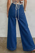 Western Hardware Decor Patched Pocket Wide Leg Denim Pants