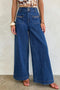 Western Hardware Decor Patched Pocket Wide Leg Denim Pants
