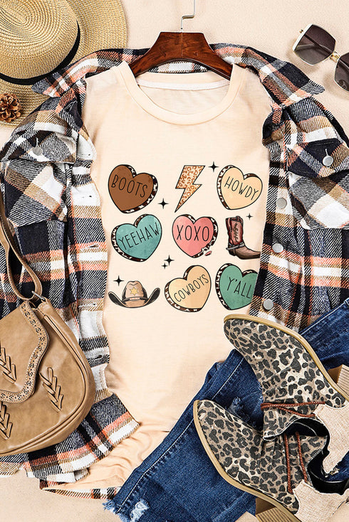 Western Heart Graphic Print Short Sleeve Relaxed T-shirt