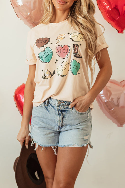 Western Heart Graphic Print Short Sleeve Relaxed T-shirt
