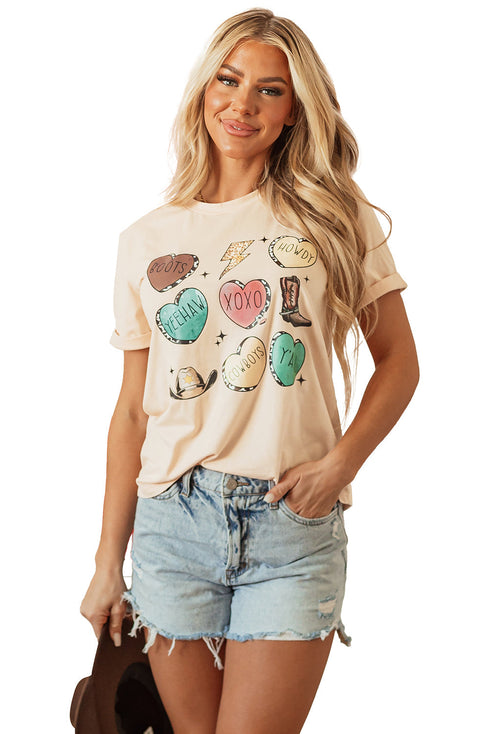 Western Heart Graphic Print Short Sleeve Relaxed T-shirt