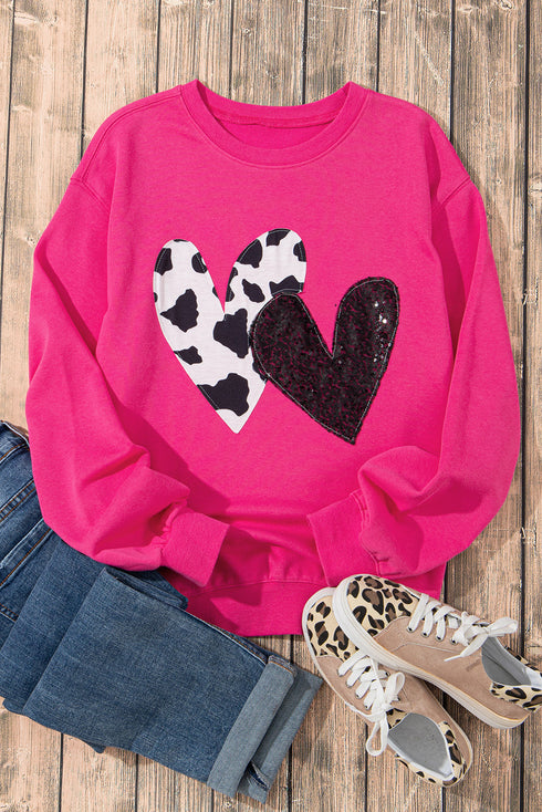Western Heart Graphic Sequin Pullover Sweatshirt