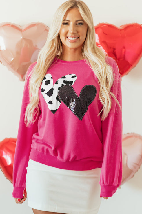 Western Heart Graphic Sequin Pullover Sweatshirt
