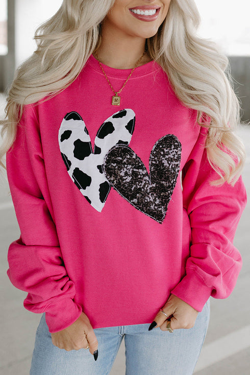 Western Heart Graphic Sequin Pullover Sweatshirt