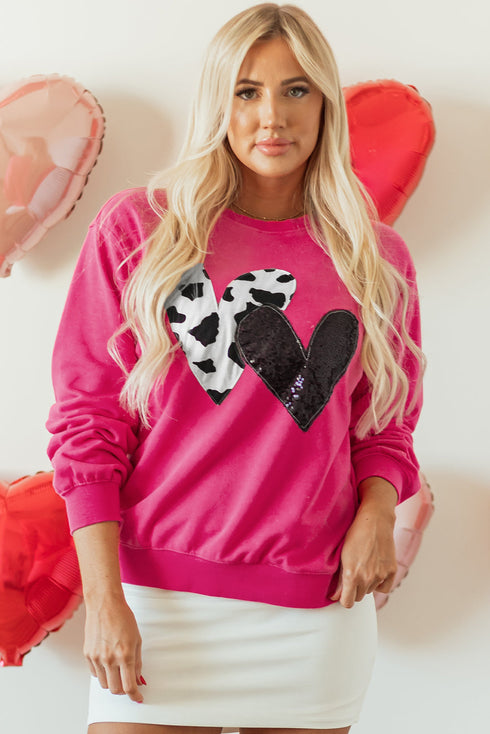 Western Heart Graphic Sequin Pullover Sweatshirt