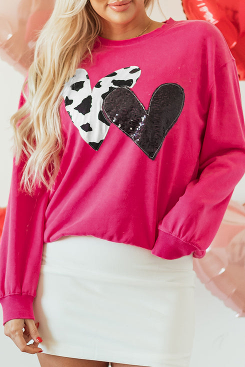Western Heart Graphic Sequin Pullover Sweatshirt