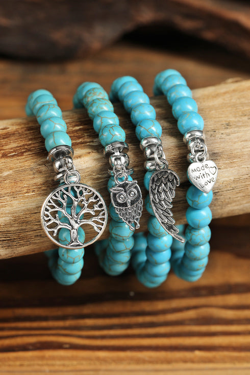 Western Heart Pendant Beaded Alloy Wrist Bracelet