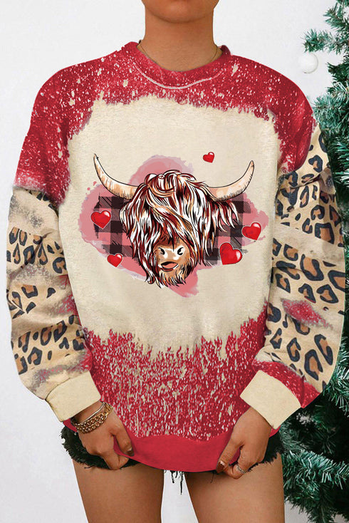 Western Heifer Graphic Bleached Effect Pullover Sweatshirt