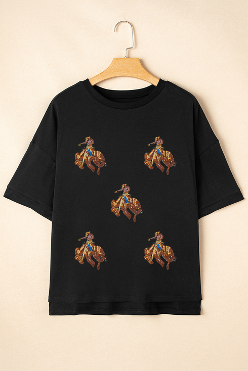 Western Horse Graphic Crew Neck Cotton Blend Tee