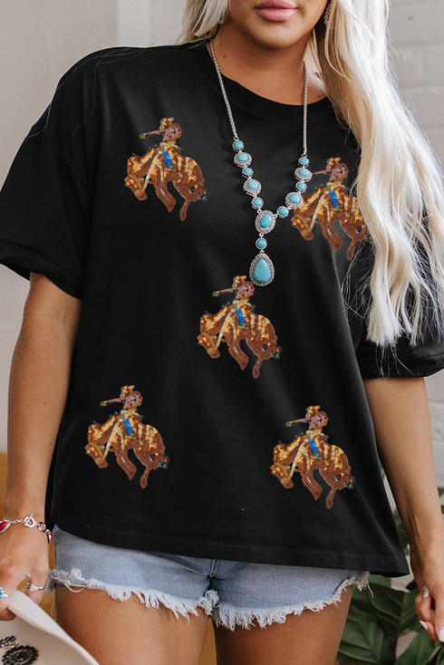 Western Horse Graphic Crew Neck Cotton Blend Tee