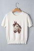 Western Horse Head Graphic Print Knit Short Sleeve Sweater