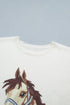 Western Horse Head Graphic Print Knit Short Sleeve Sweater