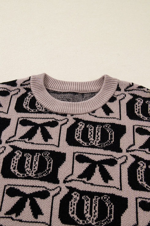 Western Horseshoe And Bow Graphic Crew Neck Sweater