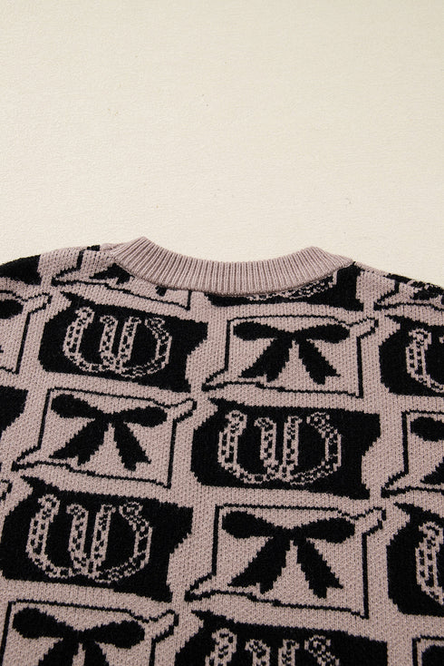 Western Horseshoe And Bow Graphic Crew Neck Sweater