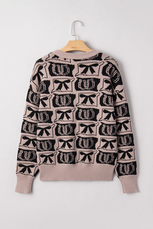 Western Horseshoe And Bow Graphic Crew Neck Sweater