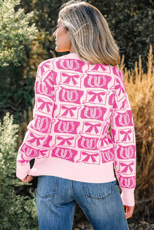 Western Horseshoe And Bow Graphic Crew Neck Sweater