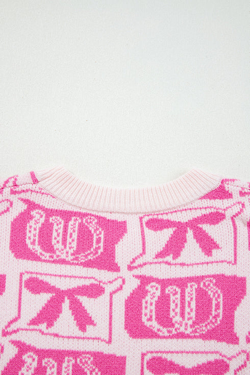 Western Horseshoe And Bow Graphic Crew Neck Sweater