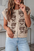 Western Horseshoe Bow Pattern Button Front Sleeveless Knit Sweater Vest