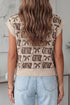 Western Horseshoe Bow Pattern Button Front Sleeveless Knit Sweater Vest