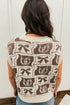 Western Horseshoe Bow Printed Loose Knit Sweater Vest