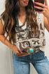 Western Horseshoe Bow Printed Loose Knit Sweater Vest