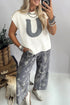 Western Horseshoe Crochet Knit Short Sleeve Sweater
