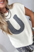 Western Horseshoe Crochet Knit Short Sleeve Sweater