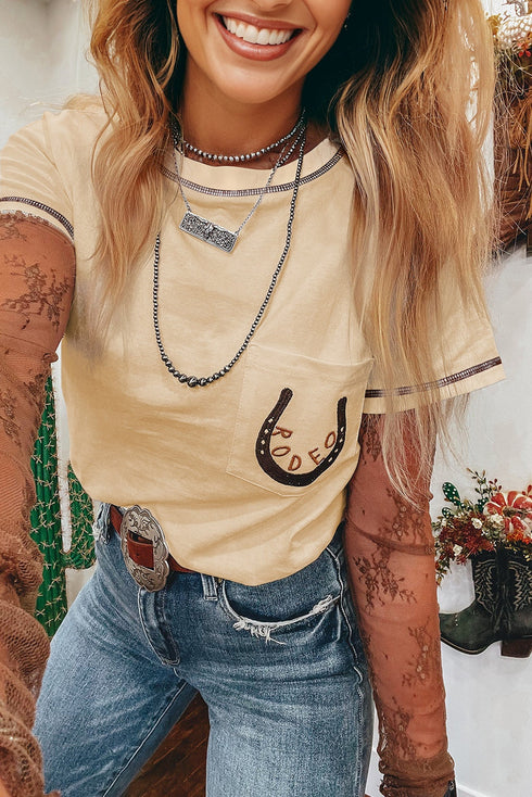 Western Horseshoe Graphic Cotton Blend Patch Pocket Tee