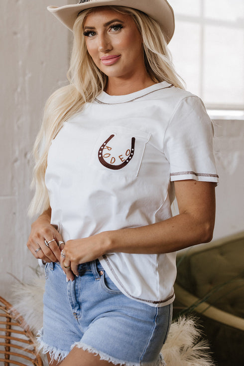 Western Horseshoe Graphic Cotton Blend Patch Pocket Tee