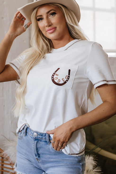 Western Horseshoe Graphic Cotton Blend Patch Pocket Tee