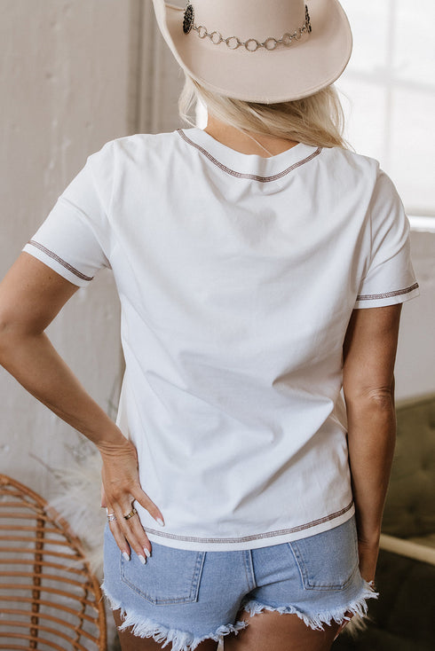 Western Horseshoe Graphic Cotton Blend Patch Pocket Tee