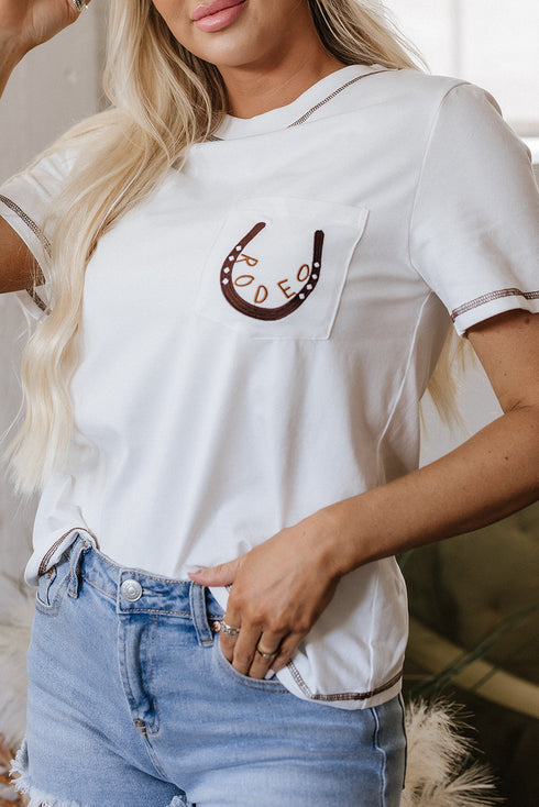 Western Horseshoe Graphic Cotton Blend Patch Pocket Tee