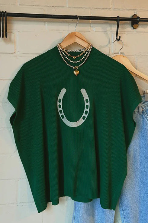 Western Horseshoe Graphic Knit Short Sleeve Sweater