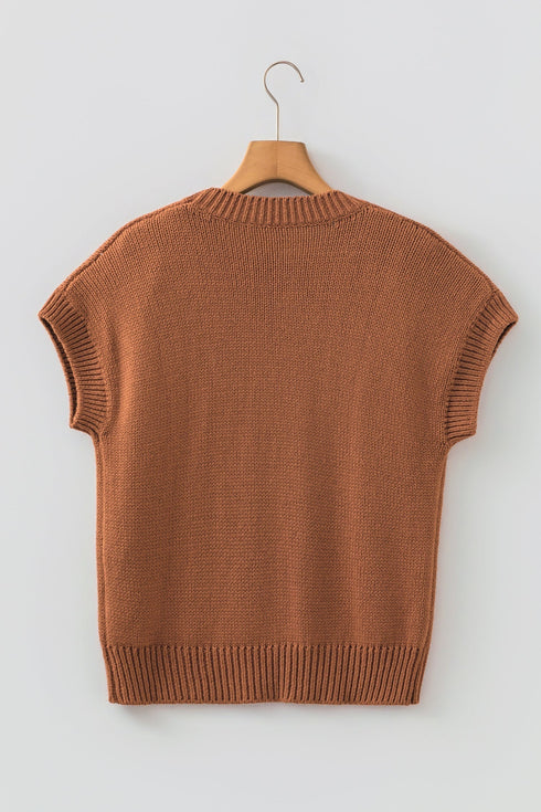 Western Horseshoe Pattern Short Sleeve Knit Sweater