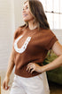 Western Horseshoe Pattern Short Sleeve Knit Sweater