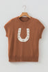 Western Horseshoe Pattern Short Sleeve Knit Sweater