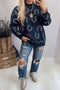 Western Horseshoe Print Mock Neck Long Sleeve Pullover Sweatshirt