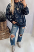 Western Horseshoe Print Mock Neck Long Sleeve Pullover Sweatshirt