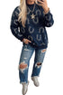 Western Horseshoe Print Mock Neck Long Sleeve Pullover Sweatshirt