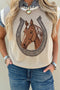 Western Horseshoe Print Round Neck Sleeveless Sweater Vest