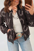 Western Horseshoe Print Zip Up Pocket Relaxed Shift Jacket