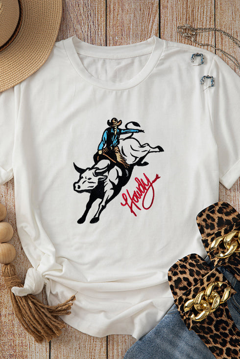 Western Howdy Embroidered Graphic Short Sleeve Tee