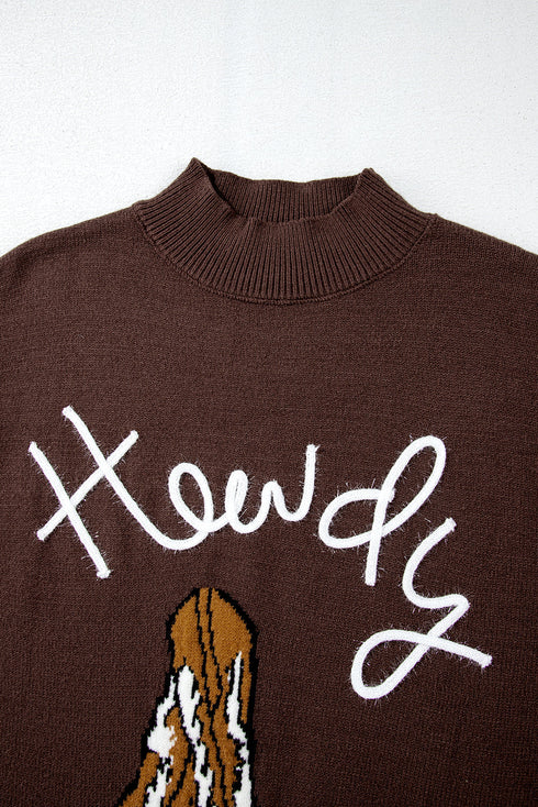 Western Howdy Graphic Knit Mock Neck Sweater