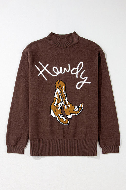 Western Howdy Graphic Knit Mock Neck Sweater