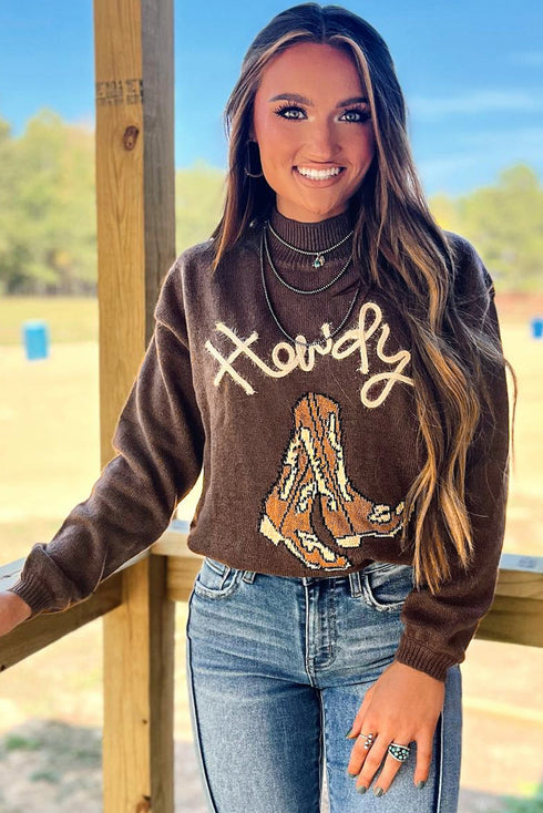 Western Howdy Graphic Knit Mock Neck Sweater