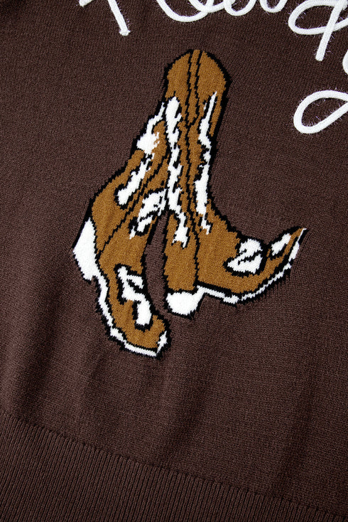 Western Howdy Graphic Knit Mock Neck Sweater